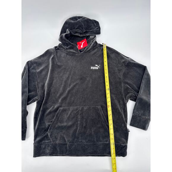 PUMA Essentials Elevated Velour Hoodie Black Women’s Size L— Cozy Lounge Staple - Picture 6 of 7